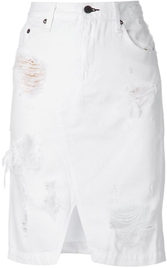 white ripped denim skirt