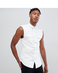 ASOS DESIGN Tall Skinny Fit Sleeveless Denim Shirt In White