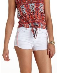 Charlotte Russe Aztec Embroidered High Waisted Denim Shorts