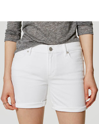 LOFT Denim Bermuda Flip Cuff Shorts In White