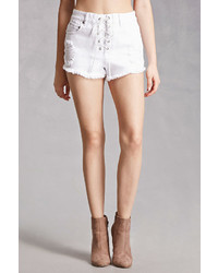 Forever 21 Distressed Lace Up Denim Shorts