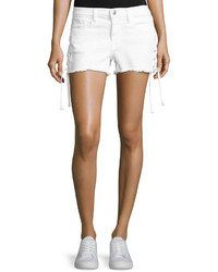 Frame Le Cutoff Lace Up Denim Shorts Blanc