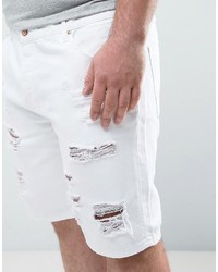 Asos Plus Slim Denim Shorts In White With Rips