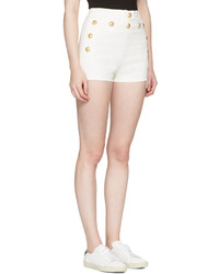 Balmain White Denim Button Mini Shorts