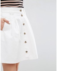Asos Denim Button Through Skater Skirt In White
