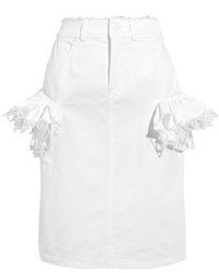 Preen by Thornton Bregazzi Leena Lace Trimmed Denim Skirt White
