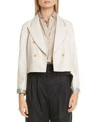 Brunello Cucinelli Double Breasted Crop Leather Jacket