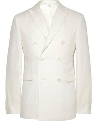 Burberry London Off White Double Breasted Linen Blazer