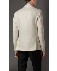 Burberry Slim Fit Double Breasted Linen Jacket