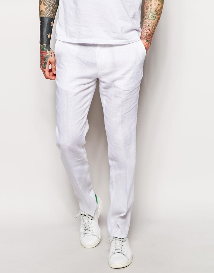 Slim Fit Suit Pants - White - Men