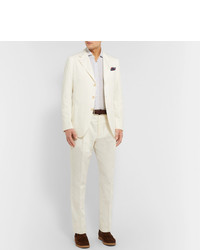 Caruso Cream Cotton Linen And Silk Blend Suit Trousers