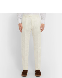 Caruso Cream Cotton Linen And Silk Blend Suit Trousers