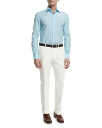 Isaia Gregory Flat Front Cotton Trousers