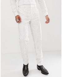 ASOS Edition Skinny Tuxedo Suit Trousers In Sequin And Lace Embellished White Sa