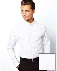 Asos Smart Shirt In Long Sleeve With Tie Pin White