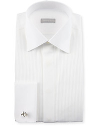Stefano Ricci Basic Pleated French Cuff Tuxedo Shirt White