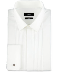 Hugo Boss Boss Slim Fit Two Ply Pleated Tuxedo Shirt White