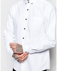 Asos Brand Oxford Shirt In White With Contrast Buttons And Long Sleeves In Regular Fit