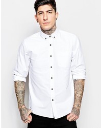 Asos Brand Oxford Shirt In White With Contrast Buttons And Long Sleeves In Regular Fit