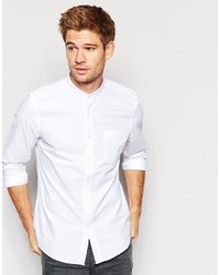 Asos Brand Oxford Shirt In White With Grandad Collar In Regular Fit