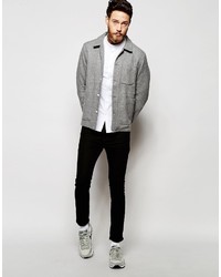 Asos Brand Skinny Oxford Shirt In White With Grandad Collar And Long Sleeves