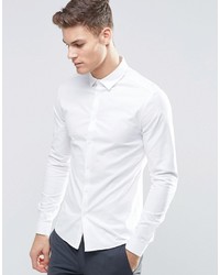 Asos Brand Skinny Oxford Shirt In White With Long Sleeves