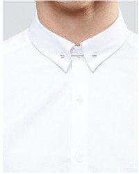 Asos Brand Skinny Shirt In White With Tie Pin And Long Sleeves