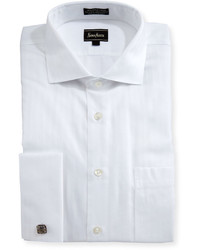 Neiman Marcus Classic Fit Non Iron Striped Dress Shirt White