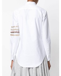 Thom Browne Classic Long Sleeve Button Down Point Collar Shirt With Jewelry 4 Bar Applique In Oxford