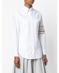 Thom Browne Classic Long Sleeve Button Down Point Collar Shirt With Jewelry 4 Bar Applique In Oxford