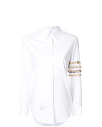 Thom Browne Classic Long Sleeve Button Down Point Collar Shirt With Jewelry 4 Bar Applique In Oxford