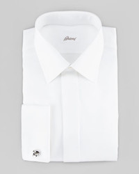 Brioni Diagonal Twill French Cuff Dress Shirt White