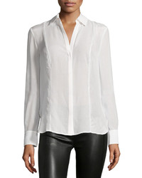 Halston Heritage Long Sleeve Collared Shirt Linen White