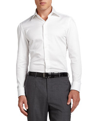 Isaia Textured Handmade Dress Shirt White, $395 | Neiman Marcus | Lookastic