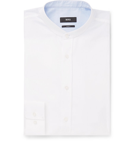 hugo boss collarless shirt