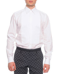 Dolce & Gabbana Long Sleeve Bib Front Dress Shirt White