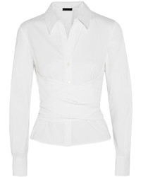 Donna Karan New York Wrap Effect Stretch Cotton Blend Poplin Shirt