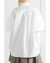 Simone Rocha Oversized Ruched Cotton Poplin Shirt White