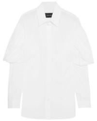 Simone Rocha Oversized Ruched Cotton Poplin Shirt White