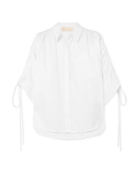 Antonio Berardi Oversized Ruffled Ruched Cotton Poplin Shirt