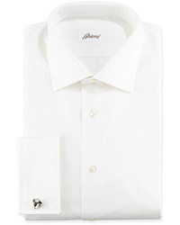Brioni Raised Stripe French Cuff Dress Shirt White On White