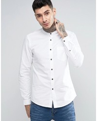 Asos Regular Fit Casual Oxford Shirt With Grandad Collar In White