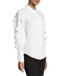 Scripted Lace Up Ruffled Poplin Shirt