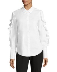 Scripted Lace Up Ruffled Poplin Shirt
