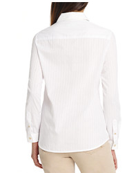 Jones New York Shirt With Pleated Bib And Roll Sleeves