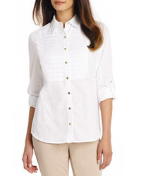 Jones New York Shirt With Pleated Bib And Roll Sleeves