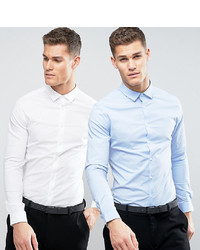 ASOS DESIGN Skinny Shirt 2 Pack In White And Blue Save