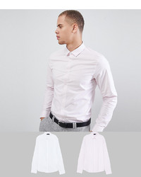 ASOS DESIGN Slim 2 Pack White Pink Stripe Shirt
