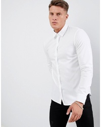 Armani Exchange Slim Fit Chest Logo Oxford Shirt In White