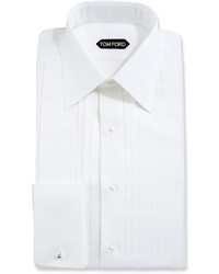 Tom Ford Slim Fit Pliss Plastron Tuxedo Shirt White